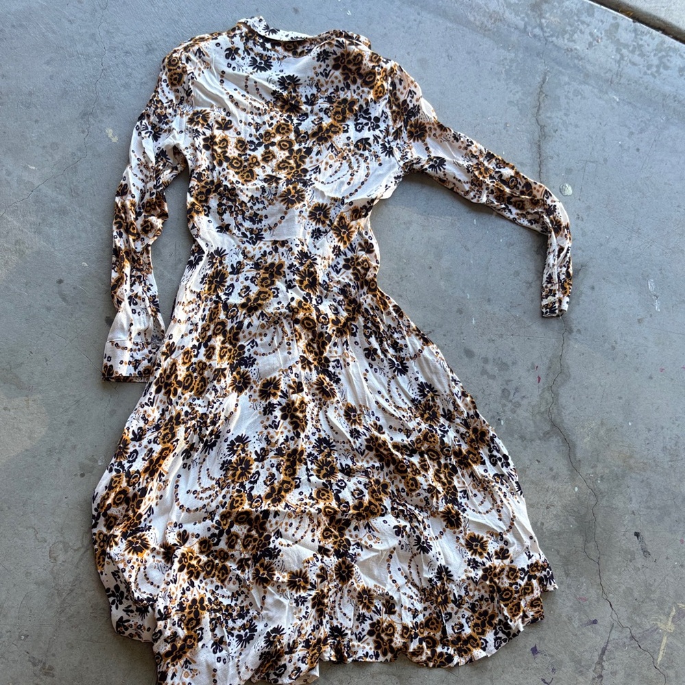 Free People White and Brown Floral Long Sleeve Dress - Picture 4 of 4